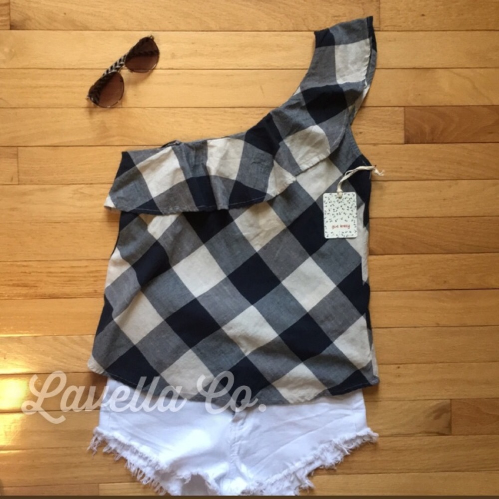 NWT Off Shoulder, Cold Shoulder, patchwork gingham - Picture 2 of 3